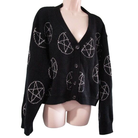 ROMWE Sweaters - Romwe Womens 3XL Black Cardigan Gothic Emo Pentagram Halloween GUC